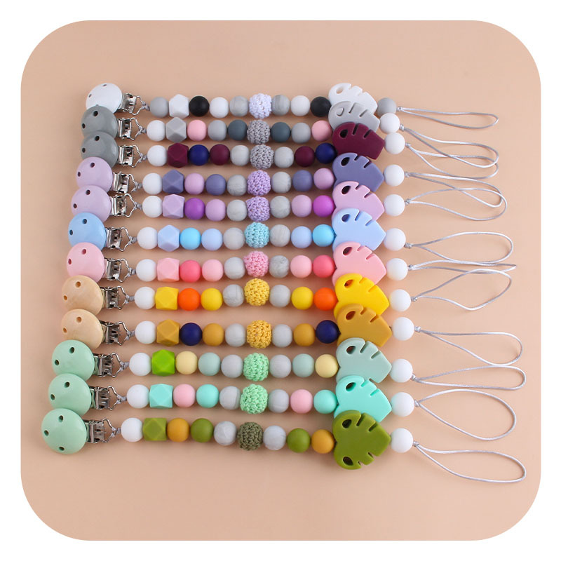 Bebé suministros DIY creativo Hemu chupete clip bebé calmante hoja de silicona molar juguete mordedor chupete cadena