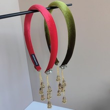 新中式铃铛流苏丝绒发箍假耳环高级感细头箍新款民族风高颅顶头饰