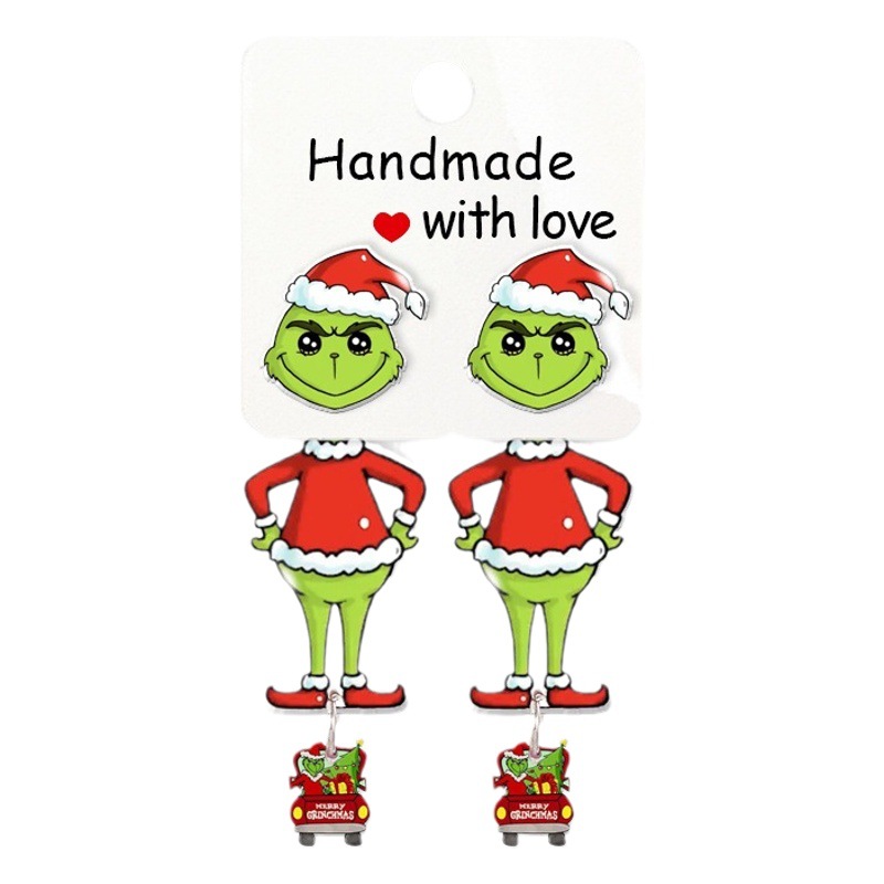 Pendientes de dibujos animados monstruo verde pendientes tridimensionales de anime Pendientes de Venta caliente transfronteriza pendientes de personaje Grinch de Navidad