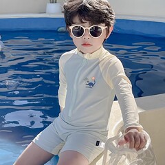 儿童泳衣男小童夏季新款连体式游泳衣海边度假泳装长袖防晒冲浪服