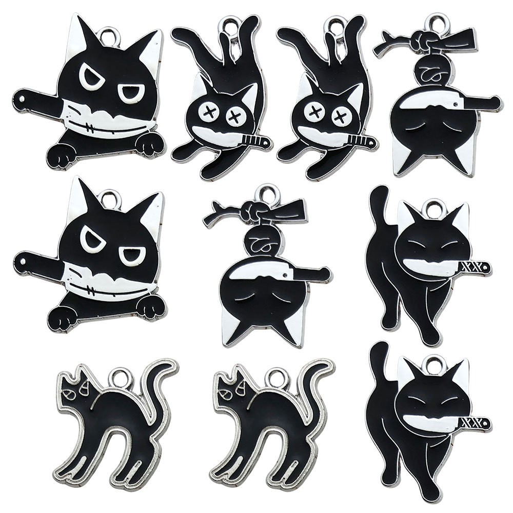 European and American Creative New Products, Popular Cartoon Black Cat with Knife in Its Mouth, Guard Series Alloy Pendant, Naughty Little Black Cat Accessory