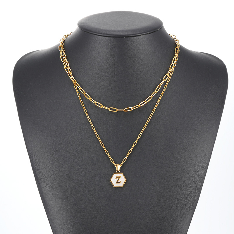 Fashion Hexagon Letter Stainless Steel Layered Necklaces Gold Plated Shell Stainless Steel Necklaces display picture 5