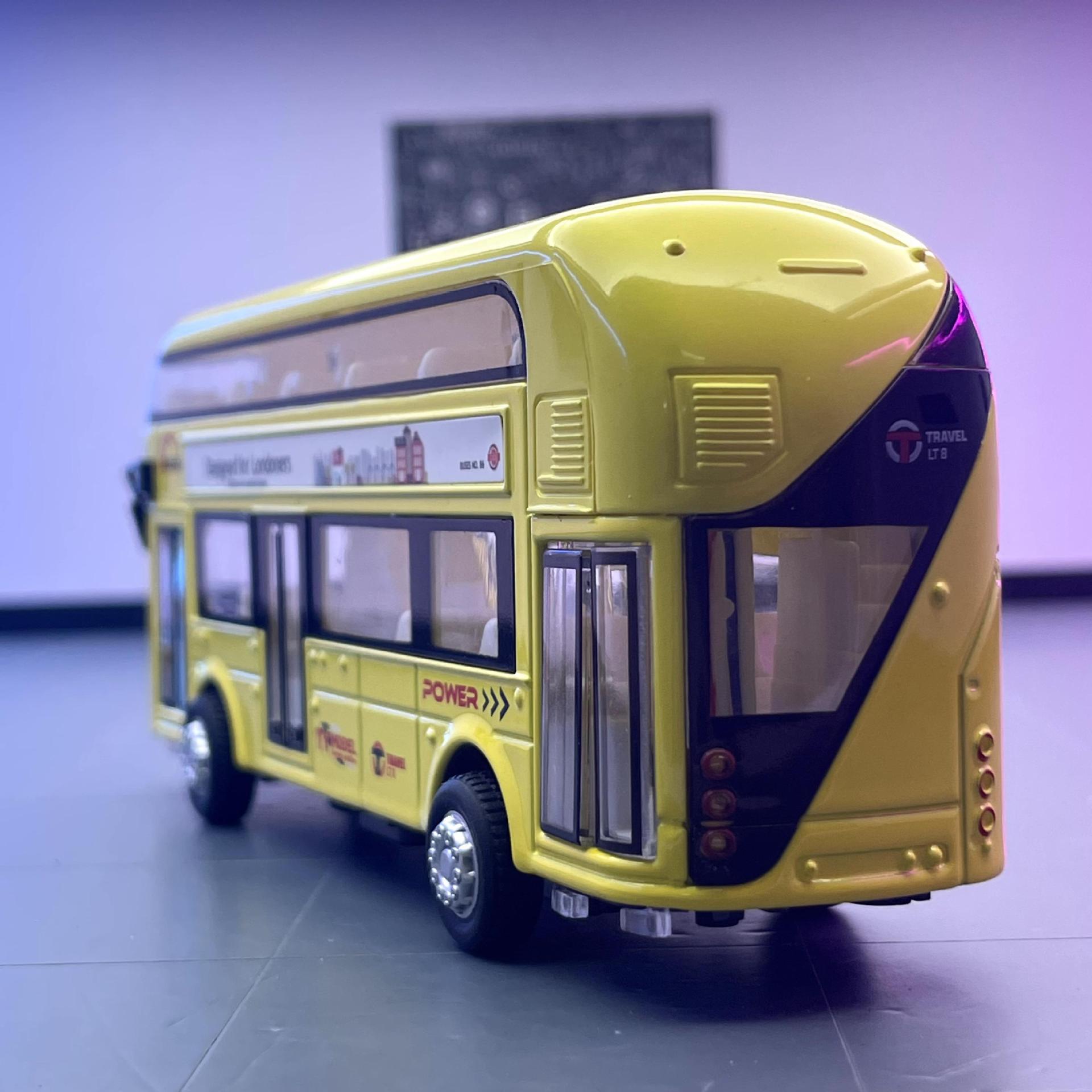 Tianing aleación coche modelo 1:36 doble capa bus tiying back sonido luz juguete autobús coche música modelo adornos