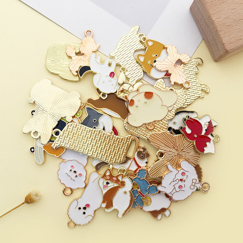Mix 26 dog pendants diy Korean style jewelry accessories K gold dripping alloy small pendants bracelet pendants