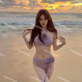 2025新款褶皱镂空分体性感纯欲遮肉显瘦休闲度假温泉泳衣女游泳装