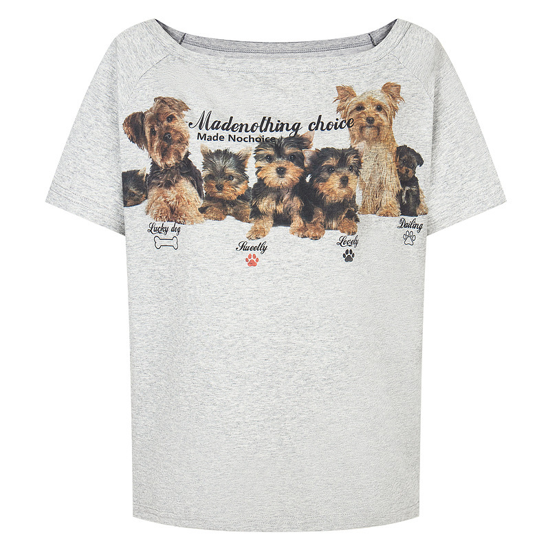 Guangzhou Men's American Retro Sexy One-Shoulder Slanted Shoulder Short-Sleeved Summer Loose Short Schnauzer Puppy T-Shirt