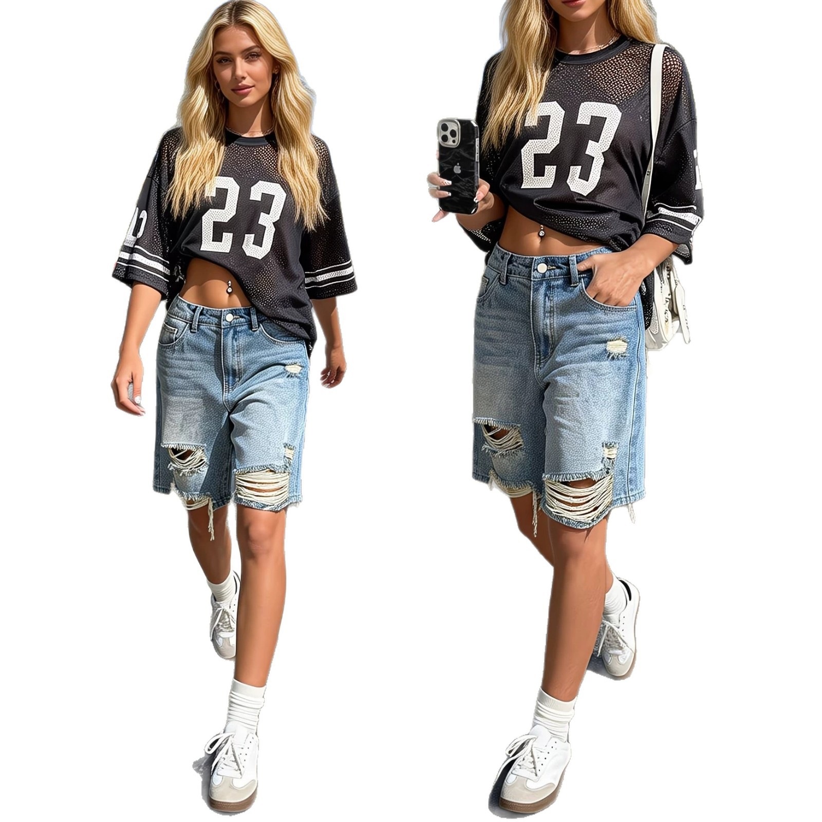 Bermudas Jeans para Mujer, Mezclilla de Algodón, Tiro Alto, Corte Recto image 6