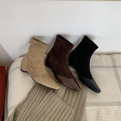 DAPAISHOW显瘦气质法式方头拼接日常短靴内增高弹力瘦瘦靴女