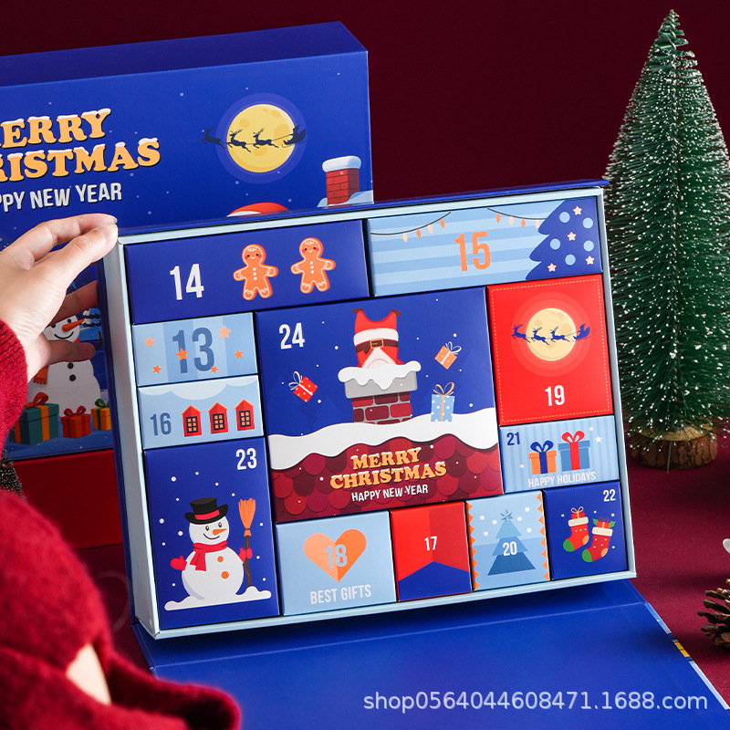 新款圣诞节日历包装礼盒倒数12天惊喜折叠盲盒子降临日彩盒定 制