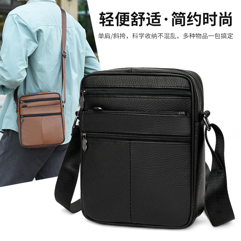 跨境批发真皮单肩包男士包包头层牛皮斜挎包男商务休闲大容量背包