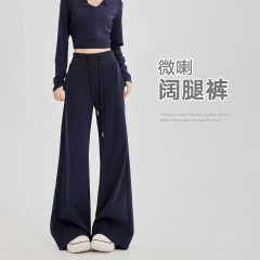 2025新款高腰垂感显瘦辣妹卫裤微喇叭裤子女春秋夏季马蹄美式运动