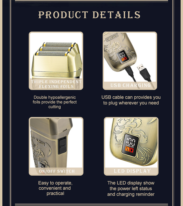 Retro Electric Shaver Vgr349 Cordless Reciprocating Razor For Men_voghion.com