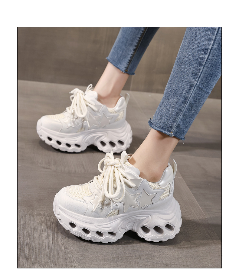 Giày sneaker nữ đế dày chunky lưới thoáng khí tăng chiều cao — màu trắng chi tiết 15