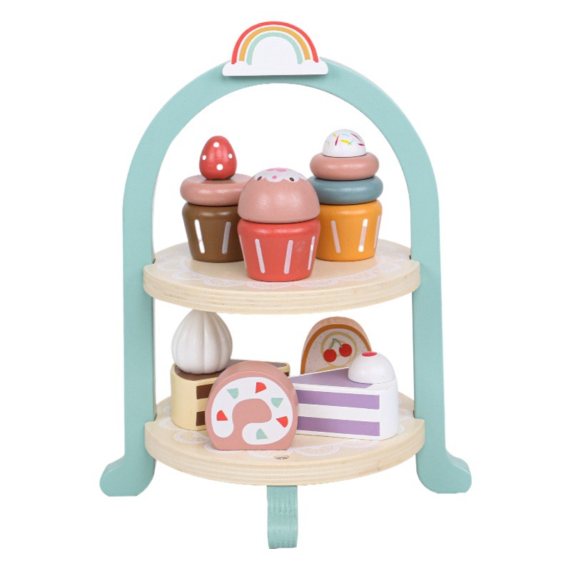 Play House pastel de simulación Royal Afternoon Tea cocina educativa para niños estante de postre de doble capa juguetes interactivos para padres e hijos