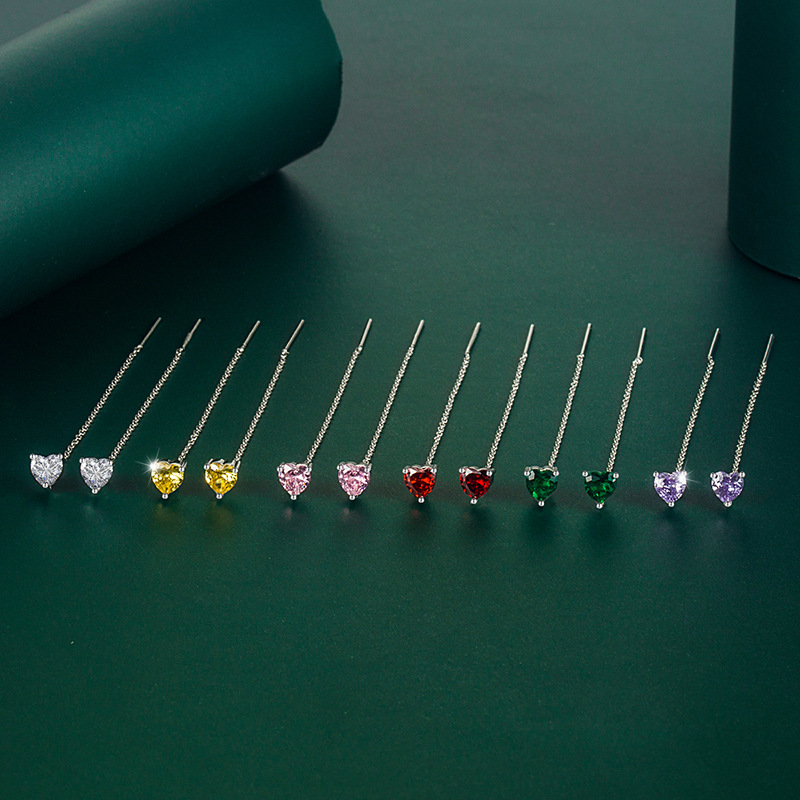 Lady Heart Shape Copper Plating Inlay Zircon Ear line 1 Pair