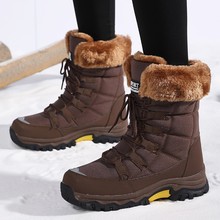 跨境大码棉鞋女士雪地靴冬季保暖中筒靴加绒加厚东北户外登山靴子
