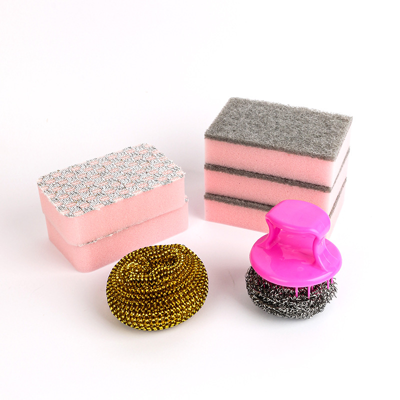 Stainless Steel Slag-resistant Steel Ball With Handle Kitchen Dishwashing Sponge And Rag Scrubbing Combination Set