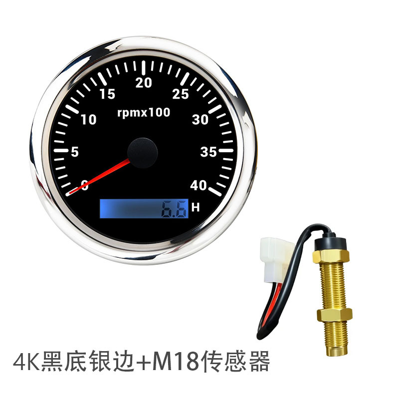85mm tachometer with matching sensor, CE certified, 12V/24V, suitable for ship integration and engineering machinery