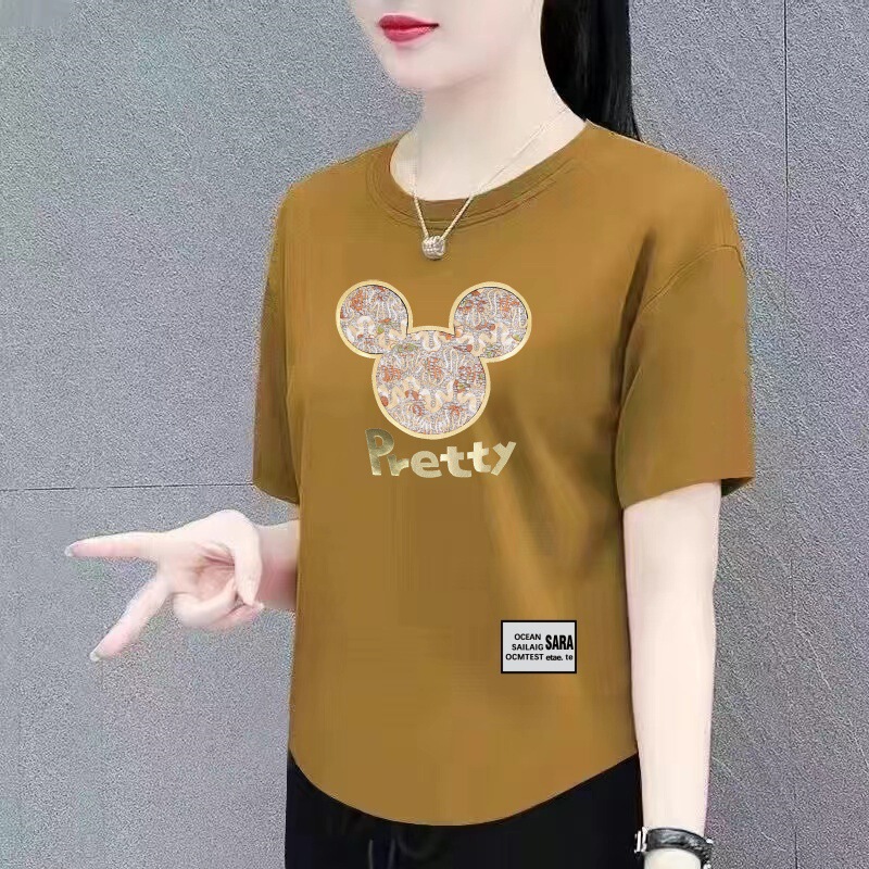 Cross-Border Foreign Trade Surplus Stock Short-Sleeve T-Shirt for Women, Middle-Aged Mom Style, Loose Round Neck, Plus Size Base Shirt Top Cross-Border Foreign Trade Surplus Stock Short-Sleeve T-Shirt for Women, Middle-Aged Mom Style, Loose Round Neck, Plus Size Base Shirt Top