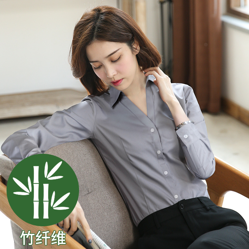 Shufan 竹繊維白シャツ女性の長袖秋と冬のスクエアカラープロフェッショナルフォーマル作業服作業服女性の白シャツ|undefined