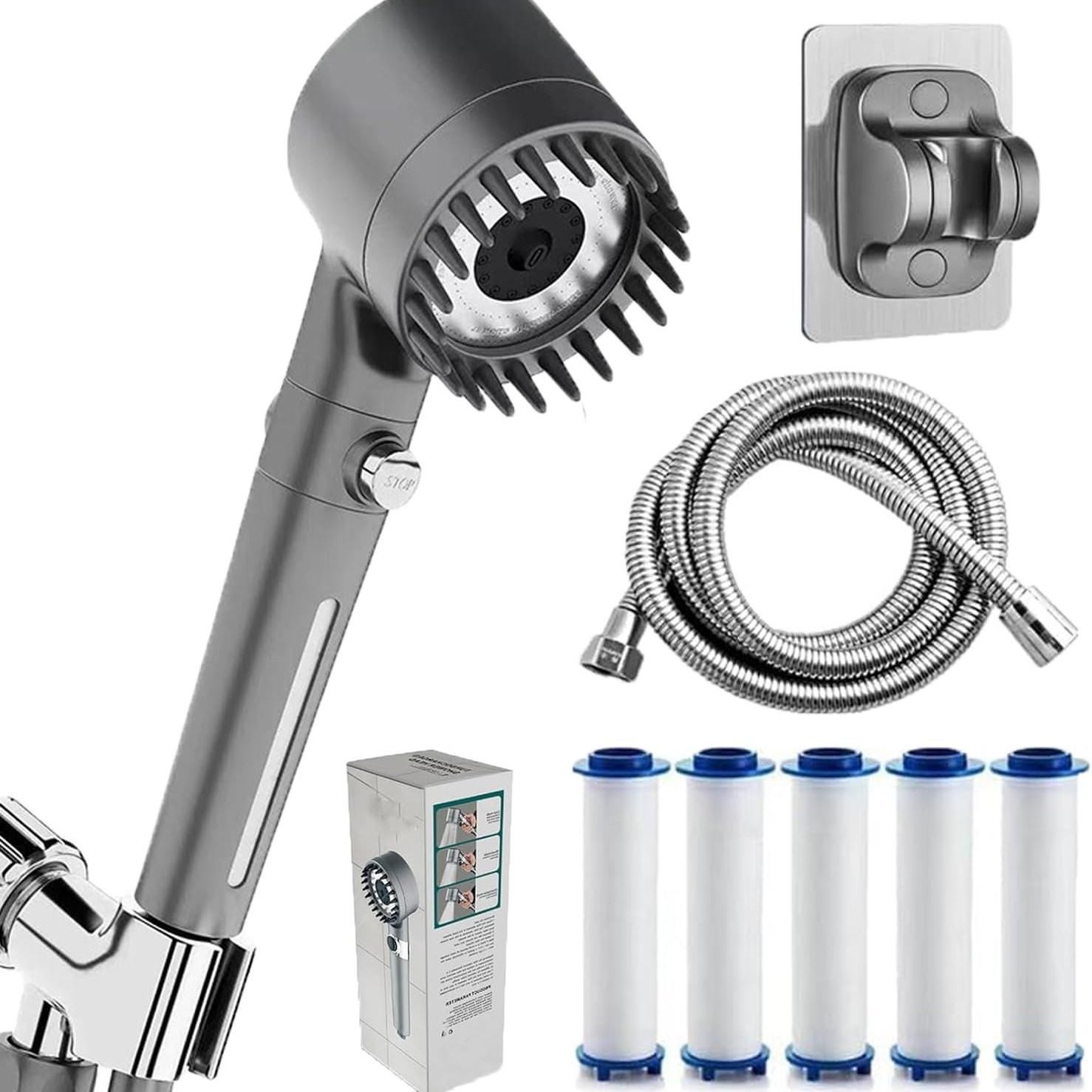 跨境戴喷强劲增压花洒喷头浴室洗澡过滤淋浴头喷雾莲蓬头手持手喷