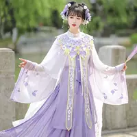Фиолетовая двубортная длинная куртка Hanfu в китайском стиле династии Мин с облачными плечами, древний стиль, легкая, подходит для поездок на работу, повседневной носки, весна и лето 2024 года.