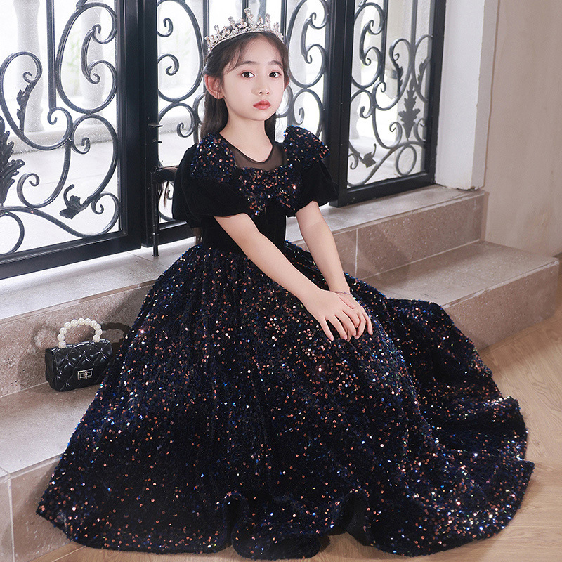 Girls Elegant Princess Evening Dress for Birthday Party Piano Recital And Host Performance Kids' Gown_voghion.com