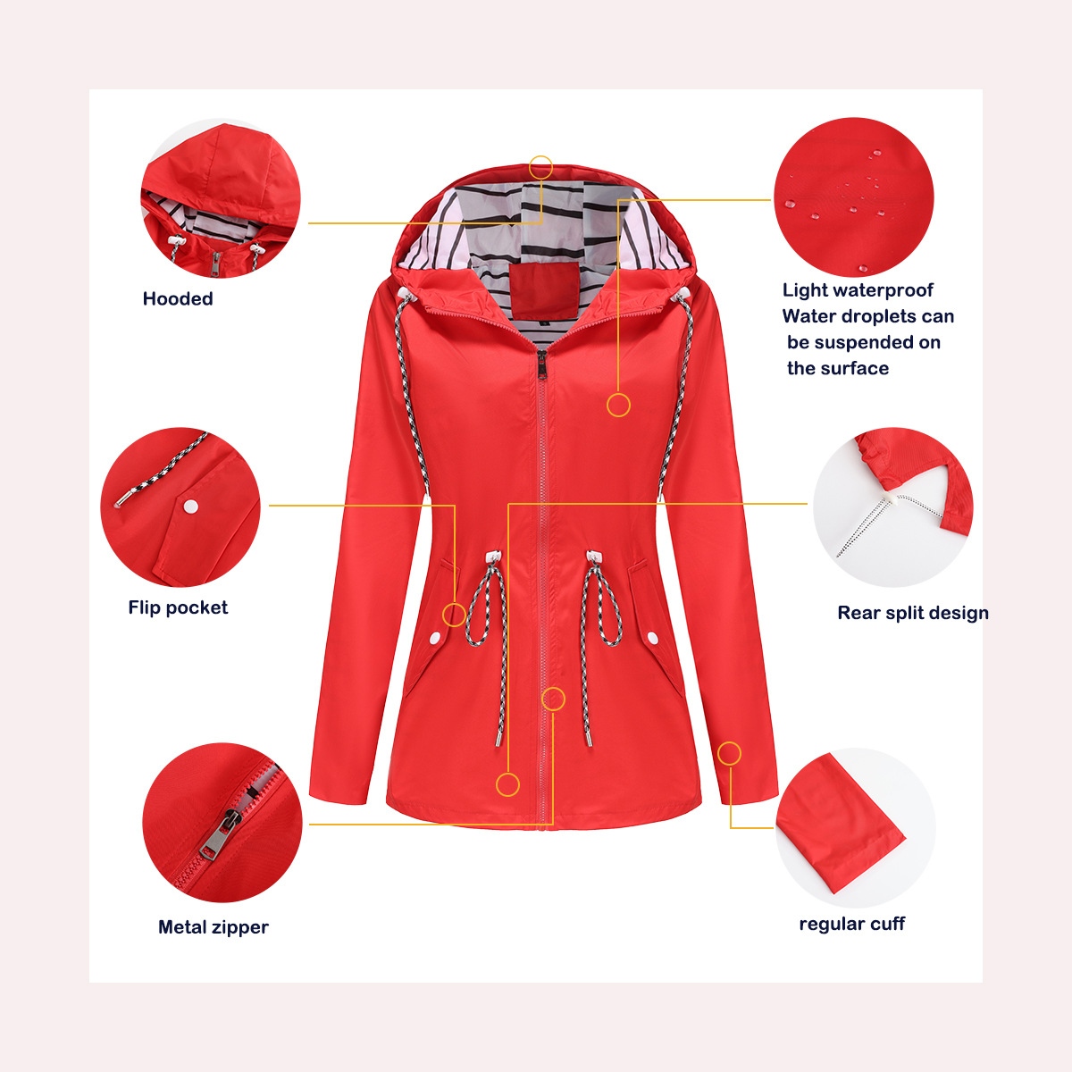 nieuwe lange mouwen anti-spatwater lange windjack dames capuchon gestreepte regenjas cross border plus size dameskleding_voghion.com