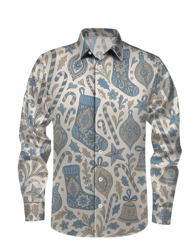 Casual Christmas Reindeer Christmas Tree Long Sleeve Shirt Shirt Printed Dinner Men's Christmas Gift Holiday Button