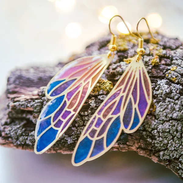 Cross-Border Gradient Colorful Feather Wings Butterfly Wings Earrings Dreamy Aliexpress Independent Site Wish
