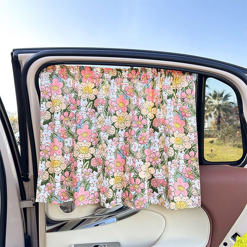 Car Sunshade Curtain with Suction Cups, Cartoon Design for Children, Sun Protection, Heat Insulation, Window Shading, Privacy Car Curtain