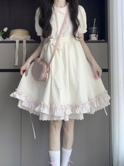 清純な乳の甘い泡の袖の子供の襟のワンピースの女性の夏の小さい背の初恋は王女の蓬のスカートを逃げます。