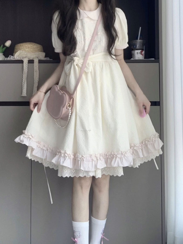 Pure Milk Sweet Puff Sleeve Doll Collar dress Women's Summer Little Man First Love at large Princess Poncho Dress