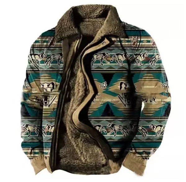 Cross-border en stock bolsillo de costura lateral engrosada casual cremallera suelta Lobo marrón Chaqueta de algodón de manga larga para hombres jóvenes