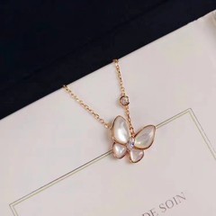 梵客高品质V金电镀天然白贝母蝴蝶项链女 轻奢风气质满钻蝴蝶颈链