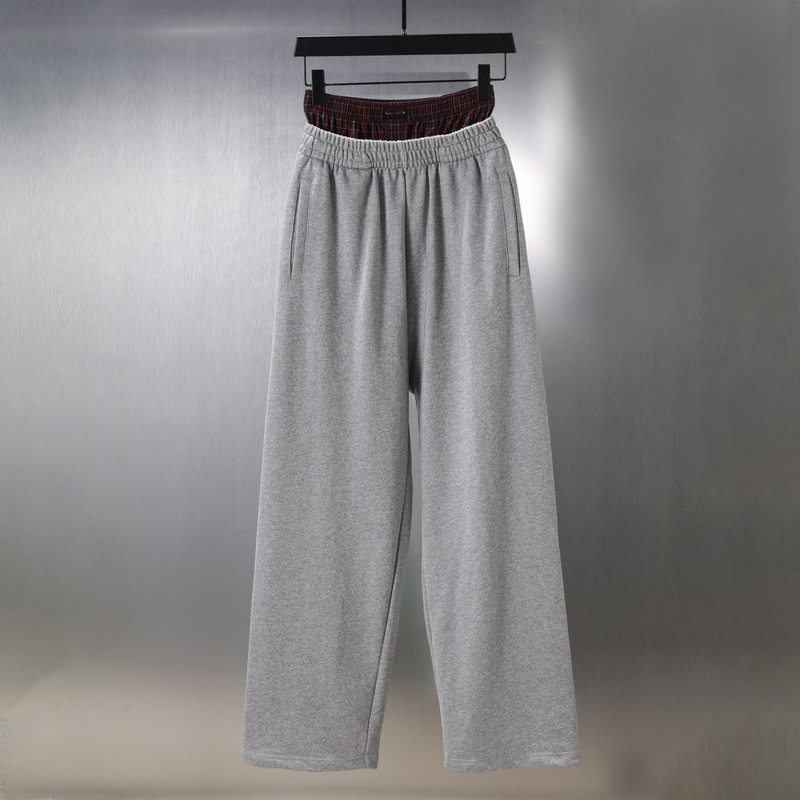 European Style Plaid Patchwork Two-In-One Casual Pants High Street Fashion Sports Straight-Leg Sweatpants