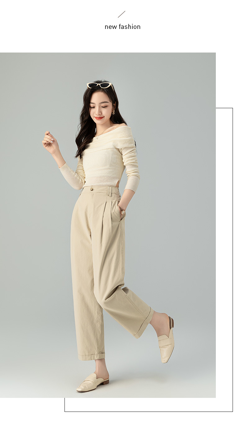 Quần ống rộng nữ vải Tencel cotton mỏng mùa xuân hè, dáng suông thon gọn ống thẳng — Màu kaki chi tiết 24