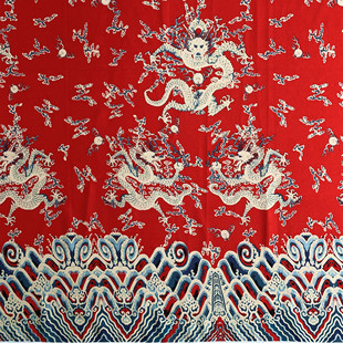 Spring and Summer Dress Cheongsam Clothing Fabric Table Cloth Background Fabric Xiangyun Dragon Flower Cotton Linen Printed Fabric