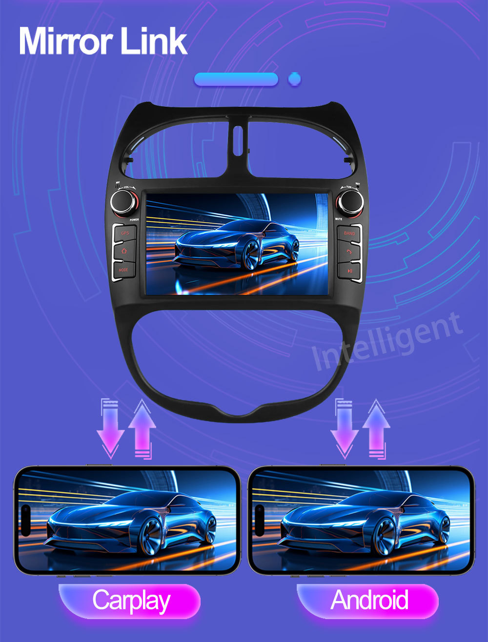 Suitable for Peugeot 206 Android 7inch Car Gps Bluetooth Carplay Car Navigation System Central Control Smart Car System