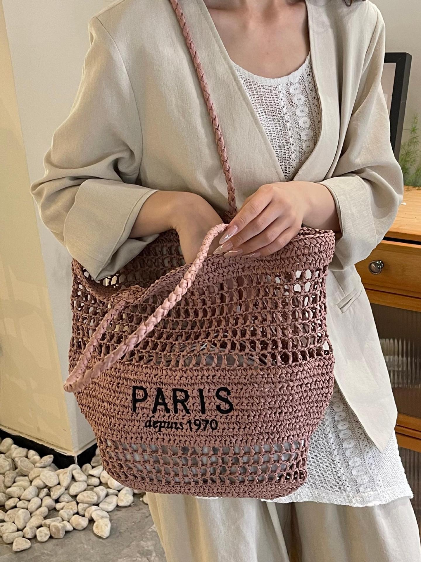 Bolso tejido de paja de moda casual para damas de gran capacidad 2025 nuevo bolso de hombro hueco tejido coreano bolso de playa