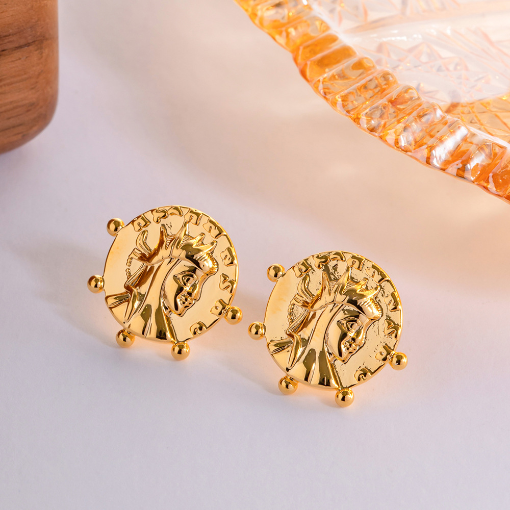 Retro Geometric Copper Plating Ear Studs 1 Pair