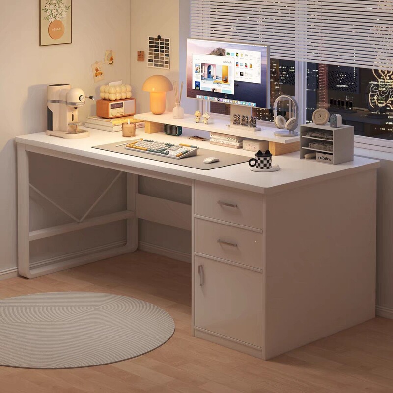 Bedroom Computer Desk with Drawers, Desk with Bookshelf, Office Desk, Home Study Writing Desk, Dressing Table, Rectangular Table