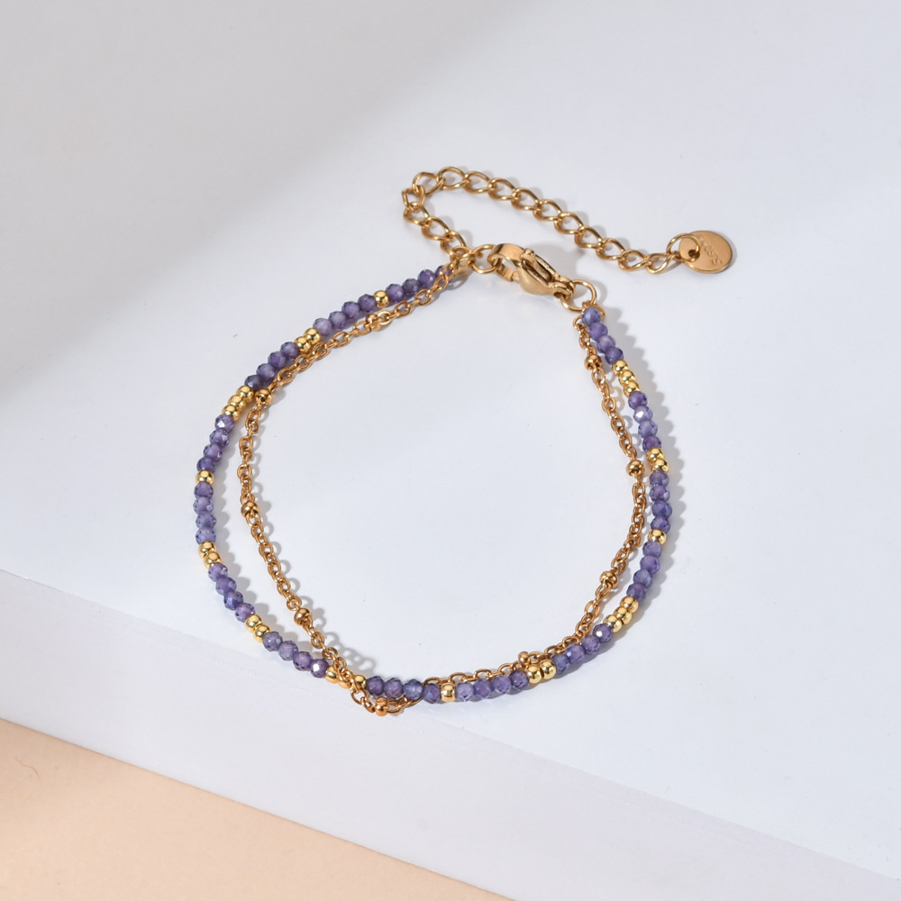 304 Stainless Steel, Zircon Material Geometric Pattern Modern Style Geometric 304 Stainless Steel Zircon Beaded Chain Cable Chain Beaded Bracelets Wholesale