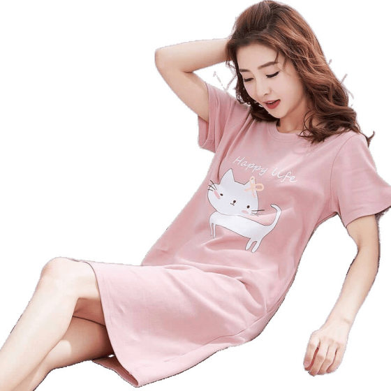 Nightgown for Women Summer Large Size Short-Sleeved Nightgown for Women Korean Style Loose Nightgown for Pregnant Women Mid-Length Nightgown for Women Home Wear