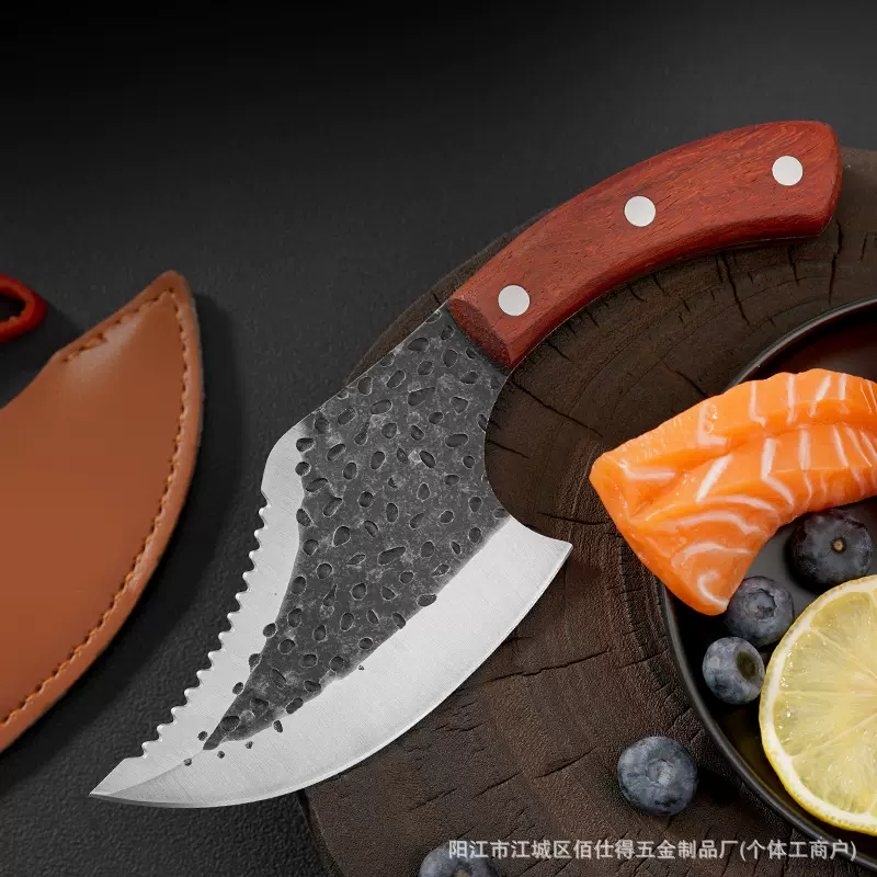 户外菜刀锤纹锻打杀鱼刀野营迷你厨房家用轻便多功能随身小刀跨境