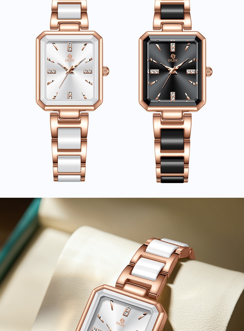 Damenuhr, Luxus, Diamant, quadratisches Zifferblatt, elegant, Quarz