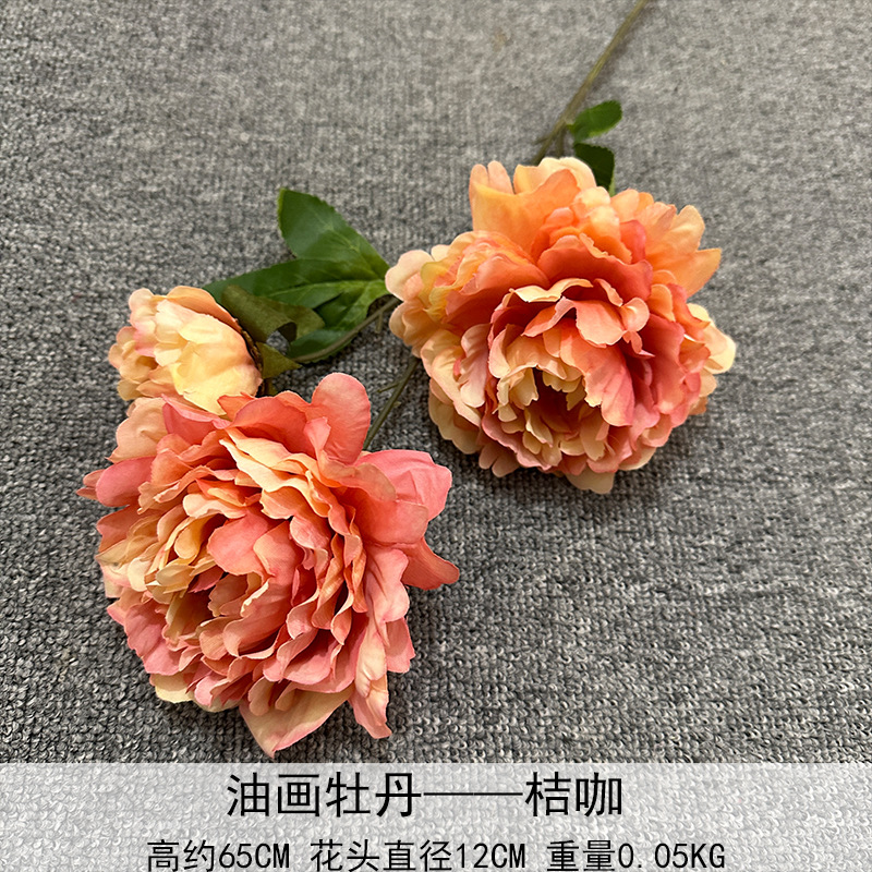Flores artificiales de peonía de 3 cabezas, estilo Luoyang, pintura al óleo, flores falsas para decoración de bodas, salones, hogares y hoteles.