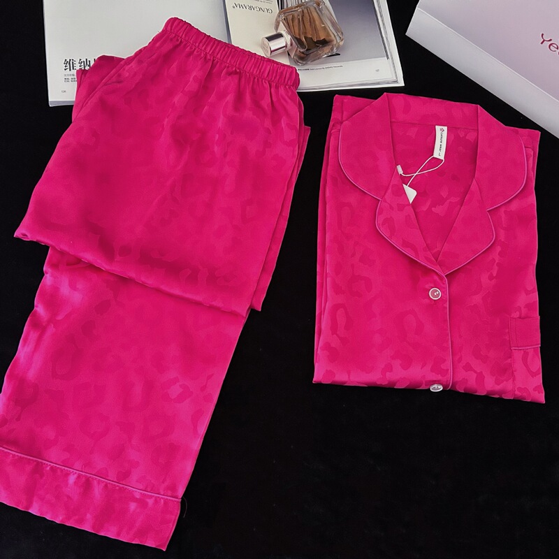Cross-Border Plus-Size Foreign Trade Multi-Color Leopard Print Jacquard Ice Silk Women's Long-Sleeve Long-Pants Sleepwear Imitation Silk Wholesale Loungewear Cross-Border Plus-Size Foreign Trade Multi-Color Leopard Print Jacquard Ice Silk Women's Long-Sleeve Long-Pants Sleepwear Imitation Silk Wholesale Loungewear
