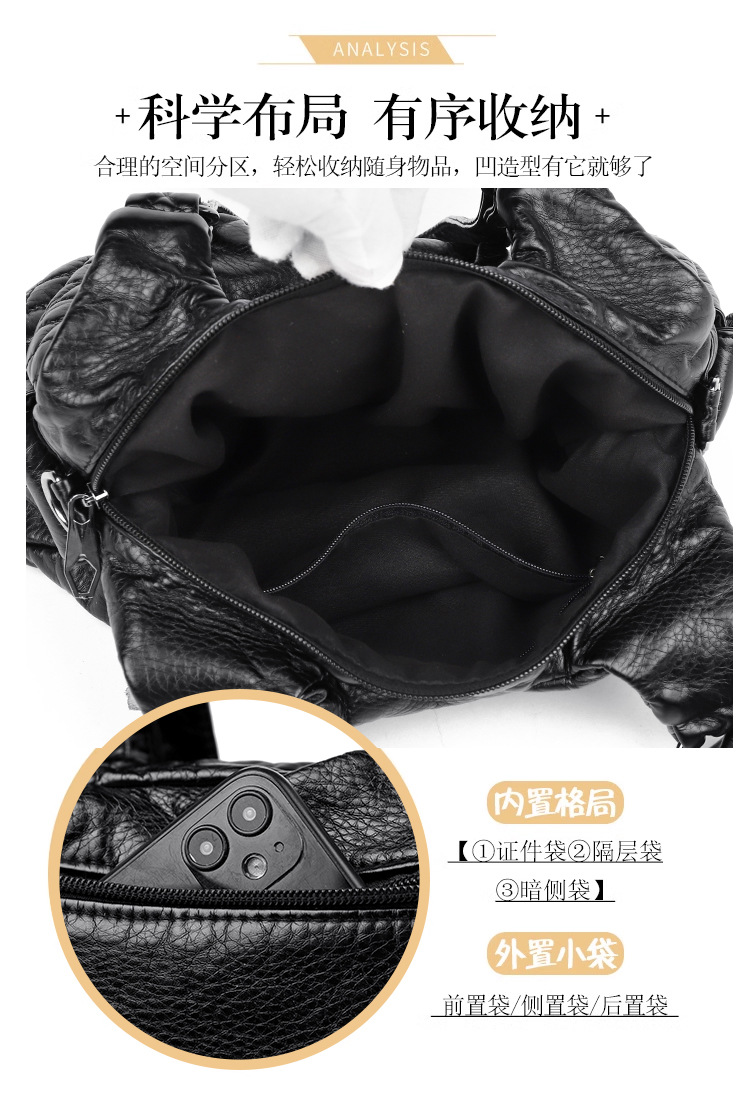 2023 New Mom Commuting Large Capacity tote handbag, washed leather pu women's bag, polyester single-shoulder bag undefined