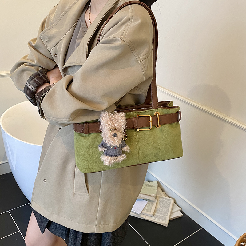 Korean Niche Retro Suede Baguette Shoulder Bag For Women - New Luxury Versatile Commuter Motorcycle Bag - Thumbnail 7
